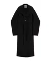 Sportmax Wool Coat With Belted Waist And Oversized Sleeves In Black
