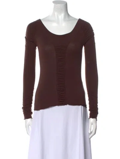 Pre-owned Sportmax Scoop Neck Long Sleeve T-shirt In Brown
