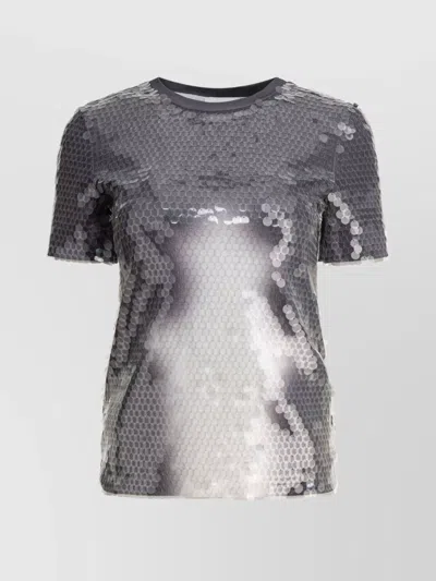 Sportmax Sequin Embellished Short Sleeve Round Neck Top In Grey