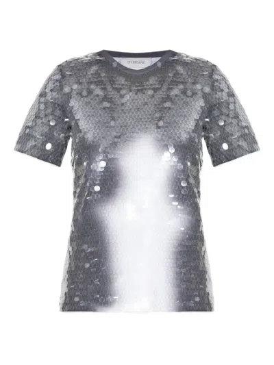 Sportmax Gradient Paillette Jersey Top In Shaded Black