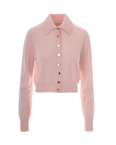 Sportmax Sheer Knit Cropped Button-front Cardigan In Rosa