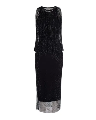 Sportmax Sheer Mesh Long Sleeve Maxi Dress In Black