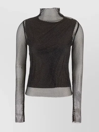 Sportmax Sheer Mesh Overlay Crewneck Knitwear In Black