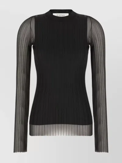 Sportmax Sheer Ribbed Crew Neck Long Sleeve In Black