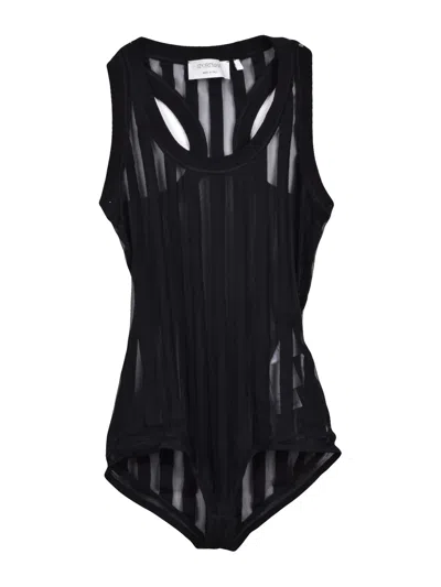 Sportmax Sheer Striped Black Bodysuit
