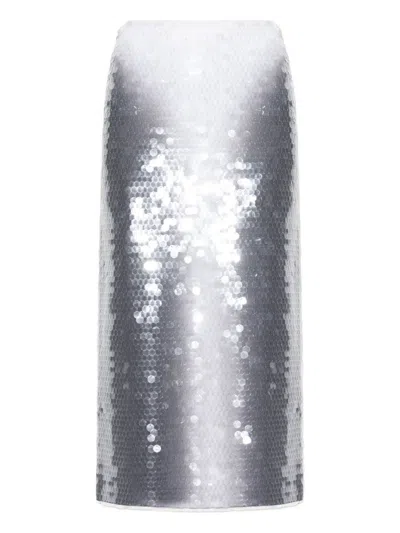 Sportmax Shimmering Sequin Skirt With Elasticated Waistband And Full Lining In White