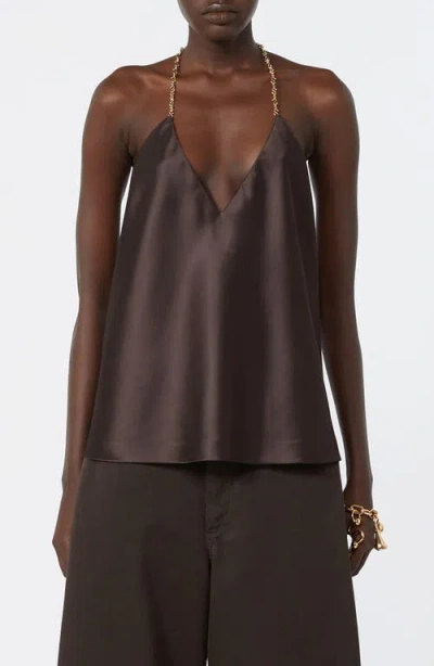 Sportmax Shiny Satin Halter Top In Brown