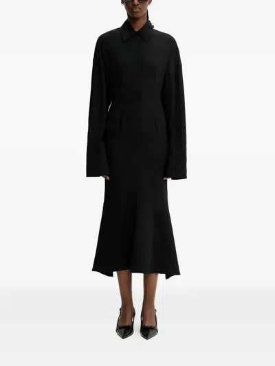 Sportmax Shirt-collar Flared Midi Dress In Black