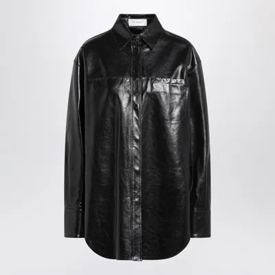 Sportmax Leather Shirt Jacket Chest Pocket In Black