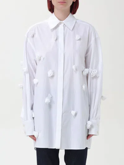Sportmax Floral-appliqué Cotton Shirt In White