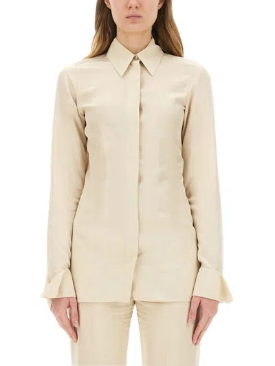 Sportmax Slim Fit Viscose Shirt With Unique Open Back Design In Neutral