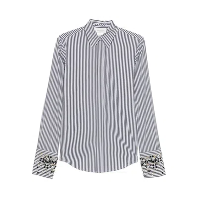 Sportmax Striped Shirt Long Sleeves Point Collar In Blue