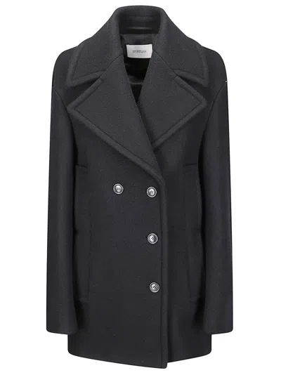 Sportmax Short Double-breasted Coat With Classic Collar And Side Pockets In Black