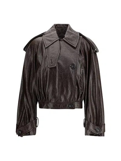 Sportmax Short Hybrid Trench Coat In Coated Cotton In Brown