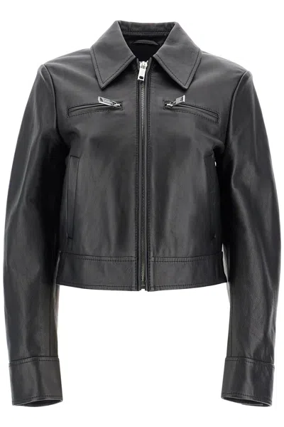 Sportmax Short Leather Jacket For Women In Black