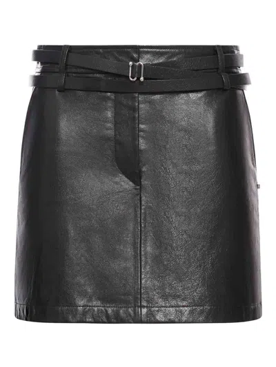 Sportmax Short Leather Skirt In Black