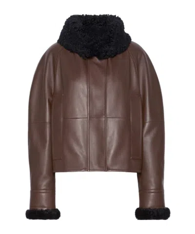 Sportmax Padded Shearling-trimmed Leather Jacket In Brown