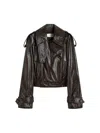 Sportmax Short Trench Coat With Patent Effect And Bomber Inspired Details In Brown