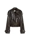 Sportmax Short Trench Coat With Patent Effect And Bomber Inspired Details In Brown