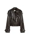 Sportmax Short Trench Coat With Patent Effect And Bomber Inspired Details In Brown