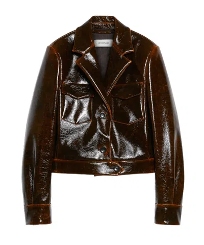 Sportmax Short Patent Leather Wool Jacket In Brown