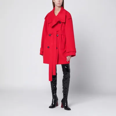 Sportmax Short Red Wool Trench Coat
