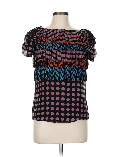 Pre-owned Sportmax Short Sleeve Silk Top Black Square Neckline Tops