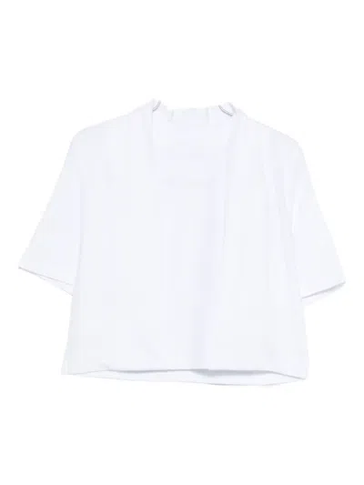 Sportmax Cropped High Neck Short Sleeve Top In White