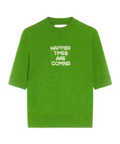 Sportmax Short-sleeved Wool Cashmere Sweater In Green