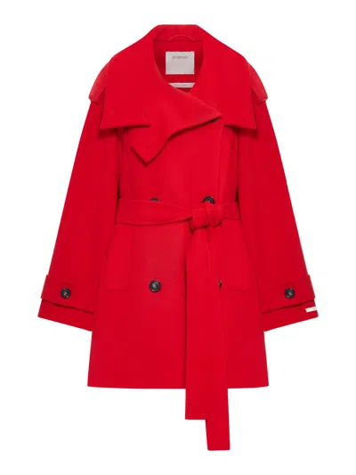 Sportmax Belted Double-breasted Trench Coat In Red
