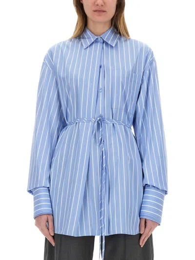 Sportmax Mini Button-up Shirt With Front Pocket In Blue