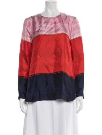 Pre-owned Sportmax Silk Colorblock Pattern Top In Red