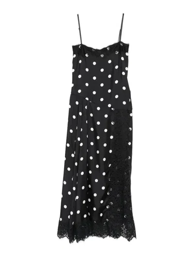 Sportmax Capo Polka Dot Lace Trim Silk Slipdress In Black