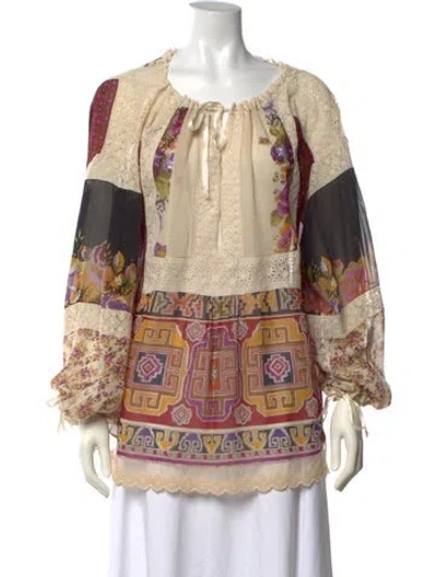Pre-owned Sportmax Silk Floral Print Blouse In Neutrals