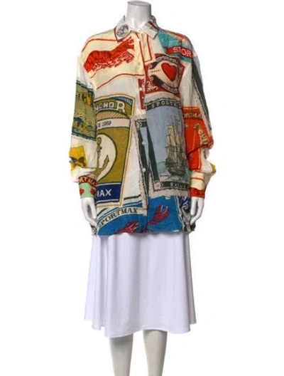 Pre-owned Sportmax Silk Graphic Print Button-up Top In Multicolor