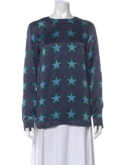Pre-owned Sportmax Silk Graphic Print Top In Blue