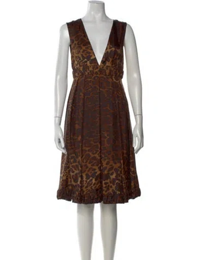 Pre-owned Sportmax Silk Knee-length Dress In Brown