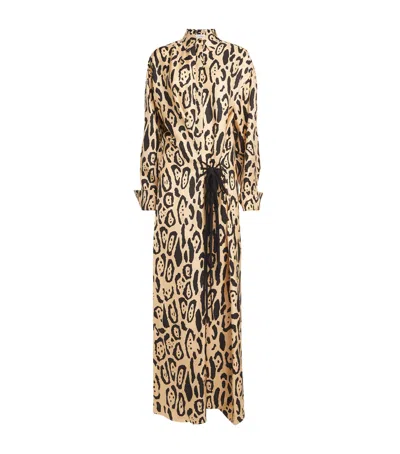 Sportmax Silk Leopard Print Astoria Maxi Dress In Brown