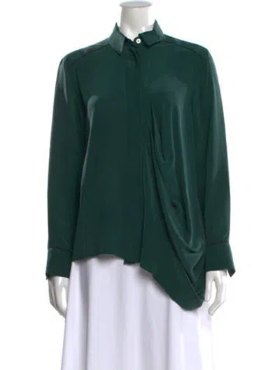 Pre-owned Sportmax Silk Long Sleeve Blouse In Green