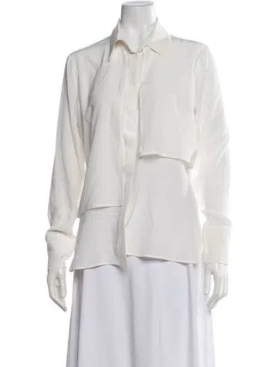Pre-owned Sportmax Silk Long Sleeve Button-up Top In White