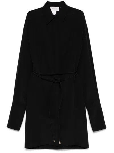 Sportmax Silk Mini Dress With Buttoned Cuffs And Belted Design In Black