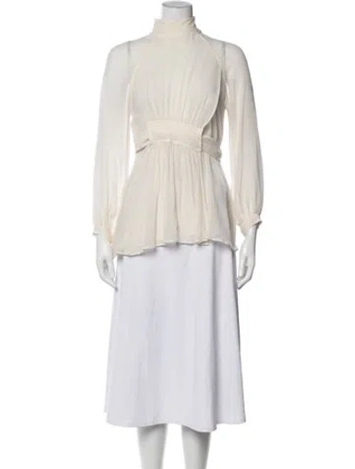 Pre-owned Sportmax Silk Mock Neck Blouse In Neutral