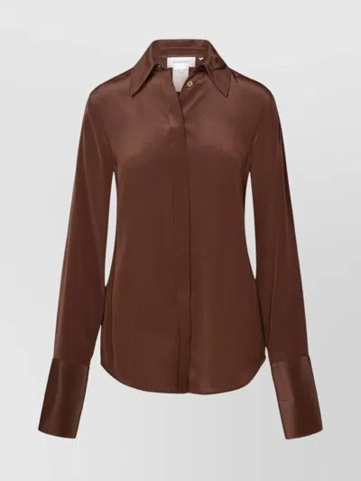 Sportmax Womens Cocoa Lelia Curved-hem Silk Shirt In Brown