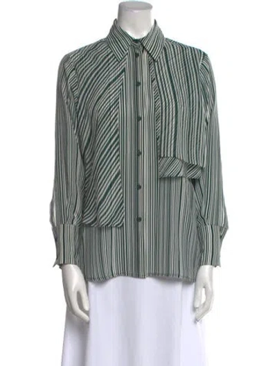 Pre-owned Sportmax Silk Striped Button-up Top In Green
