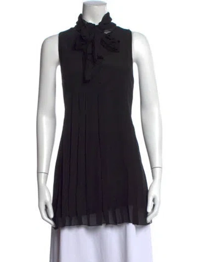 Pre-owned Sportmax Silk Tie Neck Blouse In Black