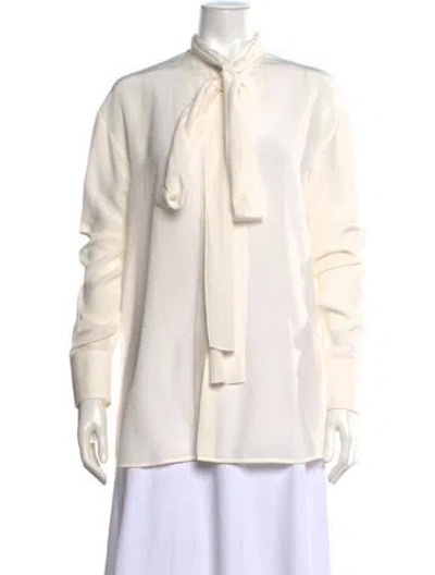 Pre-owned Sportmax Silk Tie Neck Blouse In Neutral