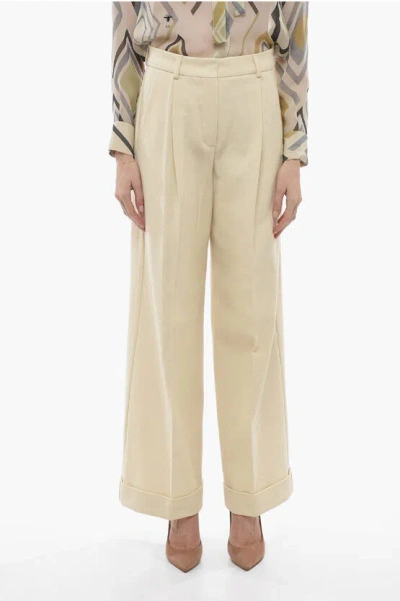 Sportmax Single Pleated Zefir Cotton Palazzo Pants In Neutral