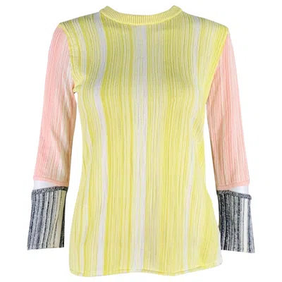 Pre-owned Sportmax Size M Yellow Pink Rib Knit Crew Neck Casual Top