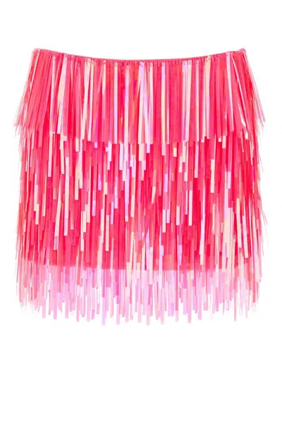Sportmax Pink Fringe-design Tiered Mini Skirt