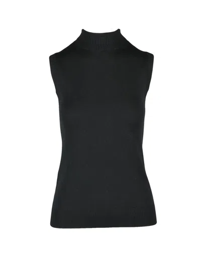 Sportmax Sleek Sleeveless Virgin Wool Sweater With High Neckline And Ribbed Trims In Multi